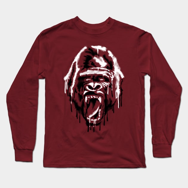 stencil art of gorilla head Long Sleeve T-Shirt by BananaPrints